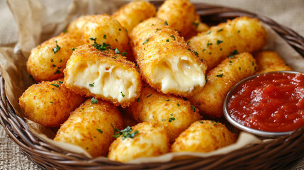 a basket of fried food with a dipping