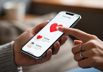 Person holding a smartphone displaying a health app with a heart icon and vital signs data