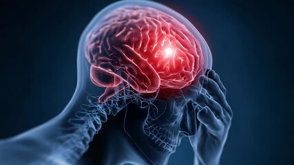 3d medical illustration of human brain highlighting pain area concept of headache migraine stroke or neurological disease anatomy visualization healthcare and medical science background - Powered by Adobe
