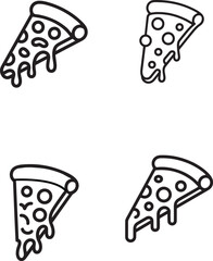 Four simple outline slices of delicious melted cheese pizza icons