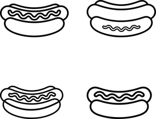 Four hand drawn hot dog icons simple outline food graphics for design projects