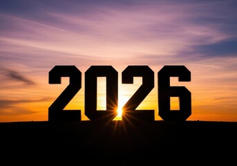 Bright future ahead celebrating the dawn of new year 2026 with golden sunset