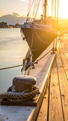 Docked Tall Ship at Sunset - A Maritime Scene.