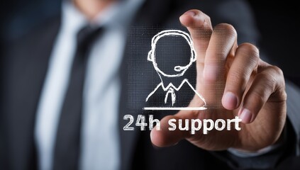 24 Hour Customer Support Concept with Businessman