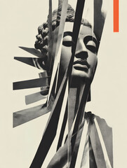 Graphical Buddha Head, Fragmented and isolatable, modern collage antique sculpture, 