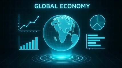 Digital illustration of global economy data with charts and world map. - Powered by Adobe