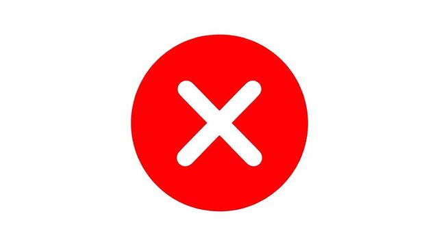 Red X Mark Error Icon Animation on White Background, Seamless Loop, 4K.
