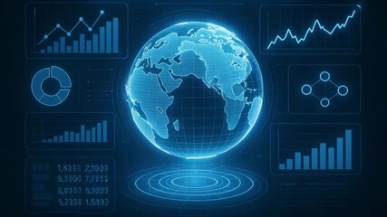 Digital globe with data charts and analytics for global insights and decision-making. - Powered by Adobe