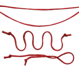  Red string, set rope flying isolated on white background, clipping path