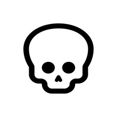 Illustration of a stylized skull with rounded features and thick black outlines on a white background