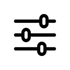 Three horizontal black sliders with oval handles for settings and adjustments on a white background view