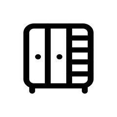 Illustration of a wardrobe with two doors and shelves on the side in black and white minimalist style