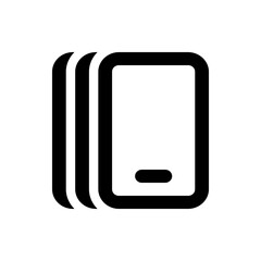 Illustration of a black and white mobile phone with rounded edges and stacked card like elements design