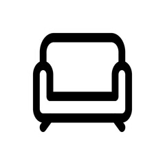 Illustration of a simple black outline couch with rounded edges and small legs on a white background