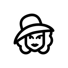 Illustration of a woman with curly hair wearing a hat and a confident expression in black and white style