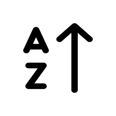 Ascending alphabetical order with an arrow pointing upward indicating an increase in value or sequence length