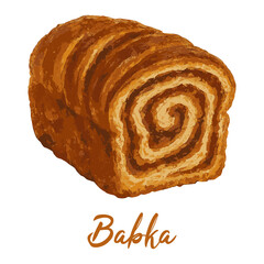 babka in watercolor illustration style, isolated vector on white background