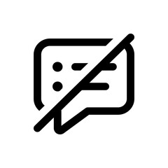 Black message bubble with two dots and two lines crossed out indicating no message or notification available