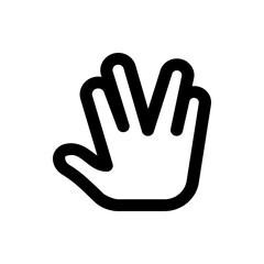 Hand gesture with three fingers extended in a stylized black outline against a white background view