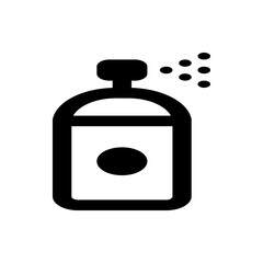 Illustration of a black spray bottle with a circle on it and spray coming out, isolated on white background