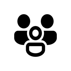 Illustration of three stylized figures with circular heads arranged in a triangular formation design element