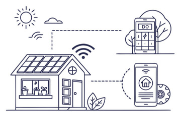  Design a vector infographic icon set showing “eco-friendly smart home” features solar roof, vertical garden, home-automation hub, all in a cohesive line-art style