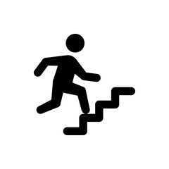 Silhouette of a person climbing up a set of stairs in a forward motion on a white isolated background image
