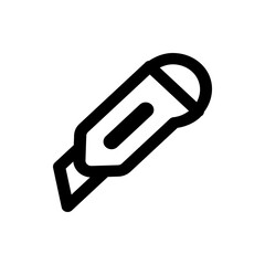 Illustration of a black utility knife with a retractable blade and a grip for cutting materials precisely