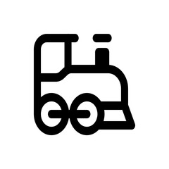 A simple black and white line drawing of a cartoon train engine with rounded edges on a white background