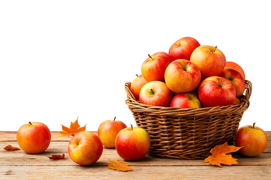 Basket full of fresh apples isolated on white background