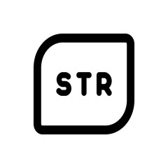 Black outlined rounded square containing the letters str in bold font centered on a white background image