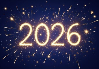 Glowing 2026 numbers amidst festive fireworks sparkle and celebration