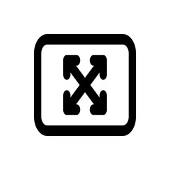 Black frame containing an icon with four arrows pointing outwards from the center in a cross shape