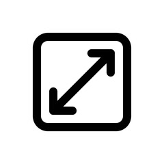 Black diagonal arrow with rounded ends pointing both directions inside a rounded corner square outline shape