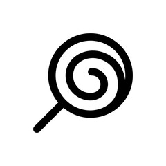 Illustration of a simple black lollipop with a spiral design on a white background in a minimalist style