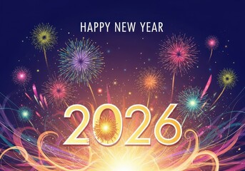 Vibrant 2026 happy new year fireworks display with bright lights and festive celebration