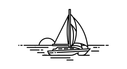 Minimalist Sunset Sailboat Silhouette in Black and White Artwork, Creative Graphic Design