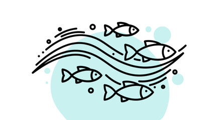 Minimalist Underwater Scene Featuring Marine Life And Artistic Bubble Accents