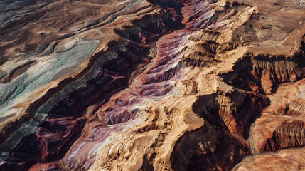 Grand Canyon Landscape: Scenic View of Rock Formations and River Valley at Sunset in Arizona's National Park - Erosion and Geological Features with Panoramic View and Colorful Strata