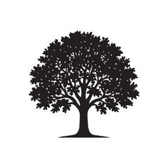 A stylized vector tree silhouette with lush foliage and a sturdy trunk is isolated on a white background, perfect for your nature illustration projects