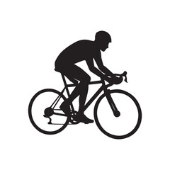 Black vector illustration of a cyclist silhouette riding a mountain bike, perfect for sport and recreation activities