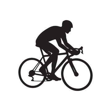 Black vector illustration of a cyclist silhouette riding a mountain bike, perfect for sport and recreation activities