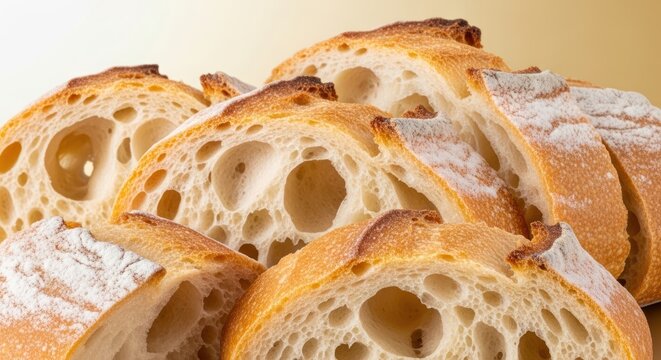 Artisan bread slices showcasing the textures and patterns of the crumb