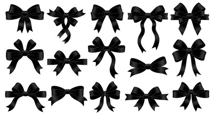 Elegant set of black ribbon bows ideal for sophisticated gift wrapping and refined design projects bringing a touch of class to any composition