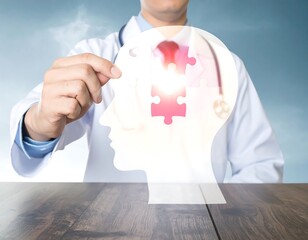 Doctor Assembling Puzzle Brain - Mental Health and Cognitive Function.
