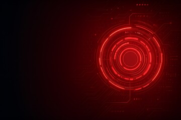 Futuristic red circular HUD interface on a dark background with circuit board elements, representing cybersecurity, artificial intelligence, or a high-tech targeting system.