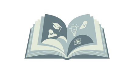 Open Book Depicting Knowledge, Wisdom, And Academic Exploration With Diverse Icons