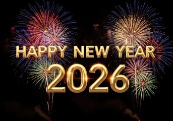 Celebrate happy new year 2026 with spectacular fireworks display festive greeting