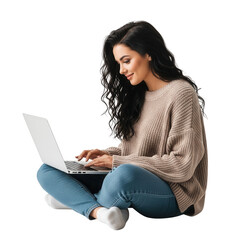 Naklejka premium Illustration of woman working on laptop isolated on transparent background