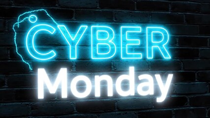 Bright neon "Cyber Monday" sign glowing on a brick wall, symbolizing online shopping and digital deals - Powered by Adobe